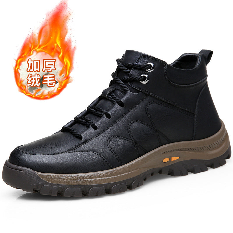 Winter New Round Toe Men's Shoes Snow Boots High Top Plush Warm Rubber Casual Shoes Men's Hiking Shoes Martin Boots