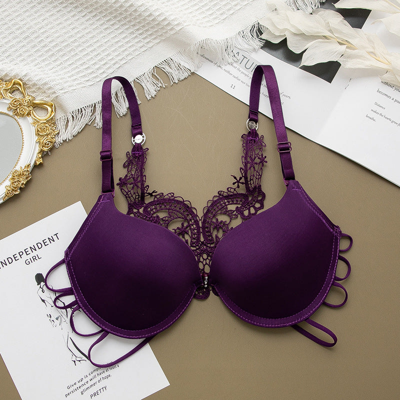 حمالة صدر مثيرة مع حلقة فولاذية، ظهر جميل قابل للتعديل، زر أمامي صغير، حمالة صدر لامعة بلون سادة للفتيات 