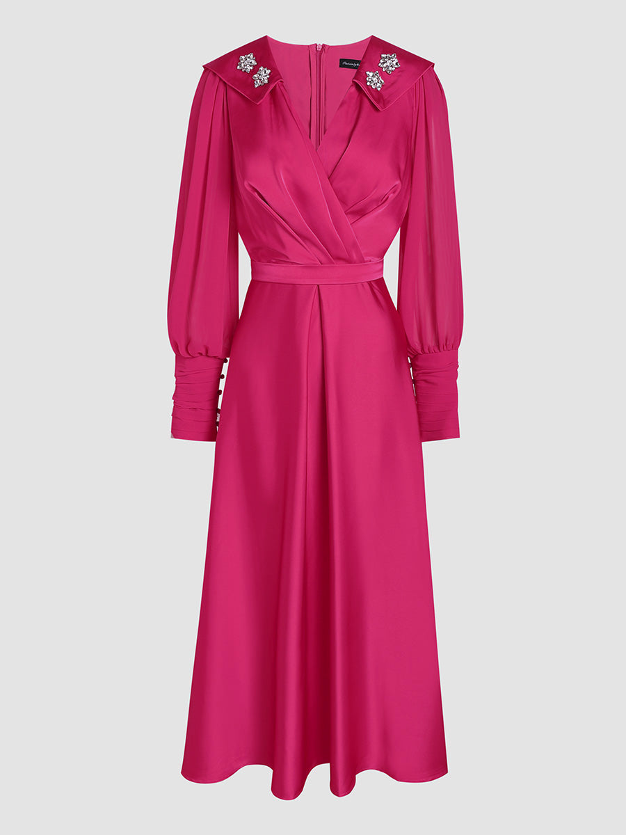 Rose Red Elegant Hot Diamond Neckline Waist  Dress