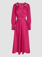 Rose Red Elegant Hot Diamond Neckline Waist  Dress