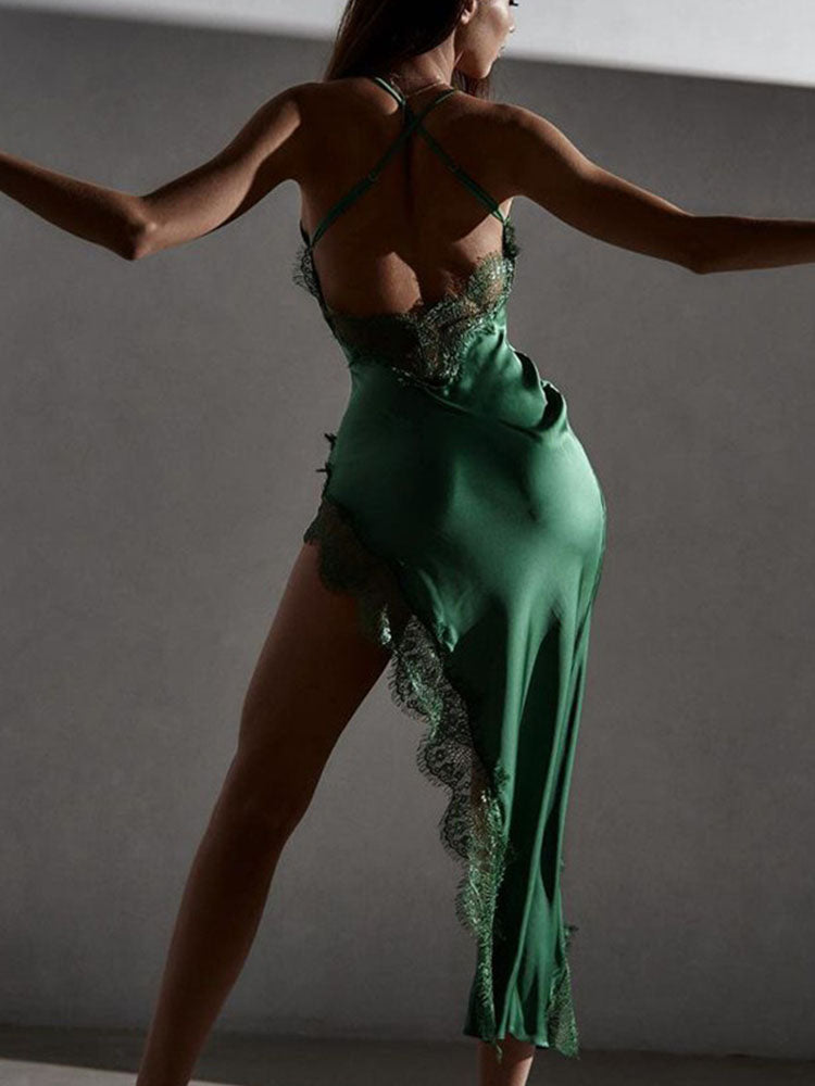 فستان نسائي جديد للربيع والصيف على الطراز الأوروبي والأمريكي مثير مفتوح الظهر من الدانتيل 