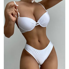 Sexy White Underwire Bra Cup Bikinis Swimsuits Women's Swimwear 2021 Summer Beach Swim Two-piece  Set Female Bathing Suits