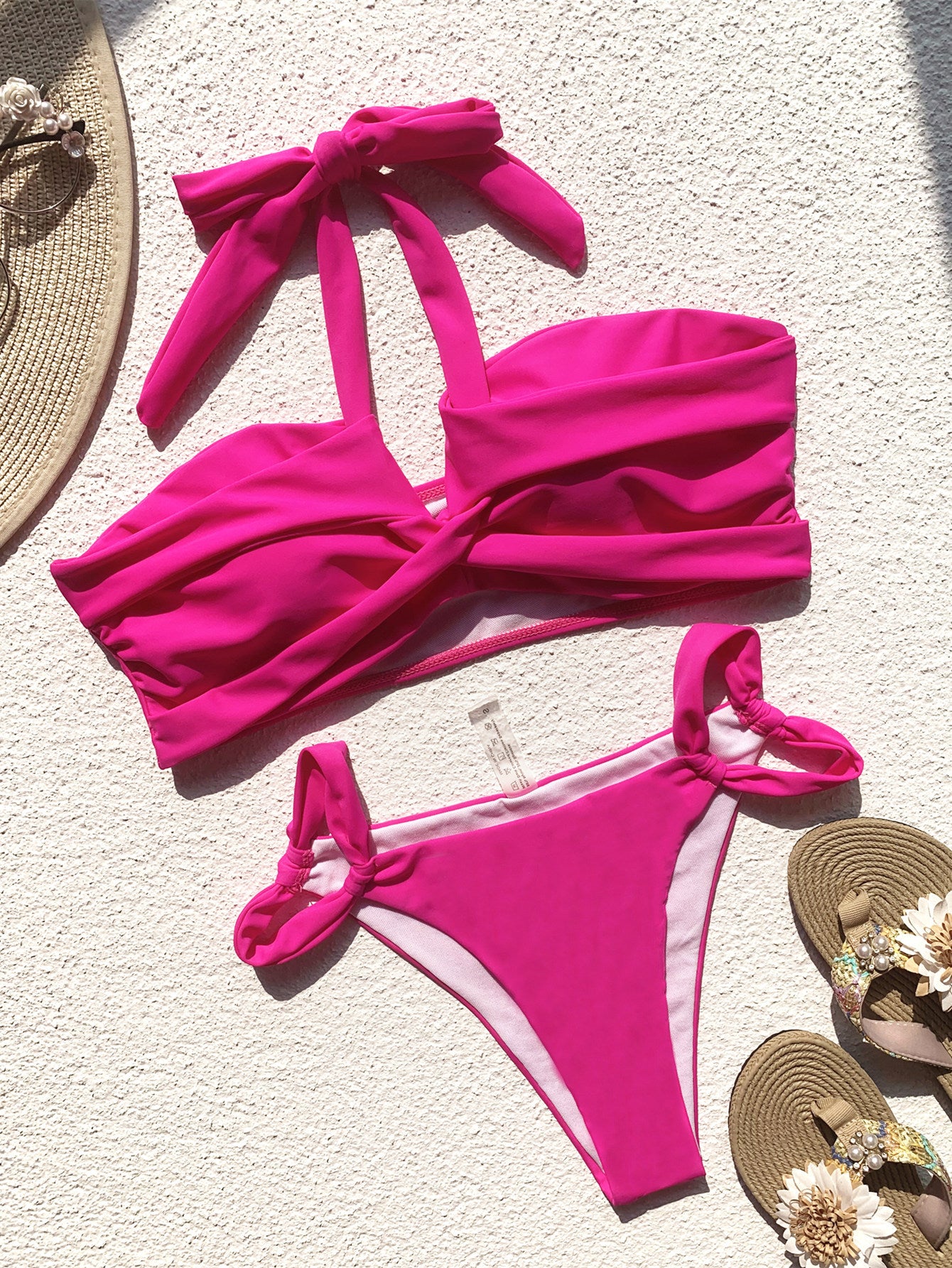 Chan double new bikini solid color swimsuit European and American stitching swimsuit female sexy swimsuit strap bikini