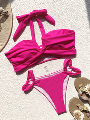 Chan double new bikini solid color swimsuit European and American stitching swimsuit female sexy swimsuit strap bikini