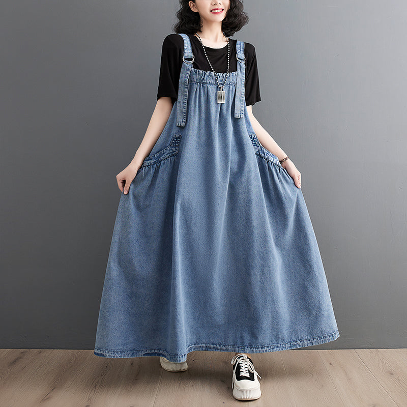Plus size women's denim suspender skirt    retro dress 2023 spring and summer sleeveless big  dress female