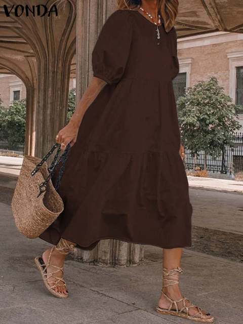 Summer Dresses Vintage Lantern Sleeves Mid Calf Dress Beach Boho Women Summer 2023 Casual Vest Oversized Robe