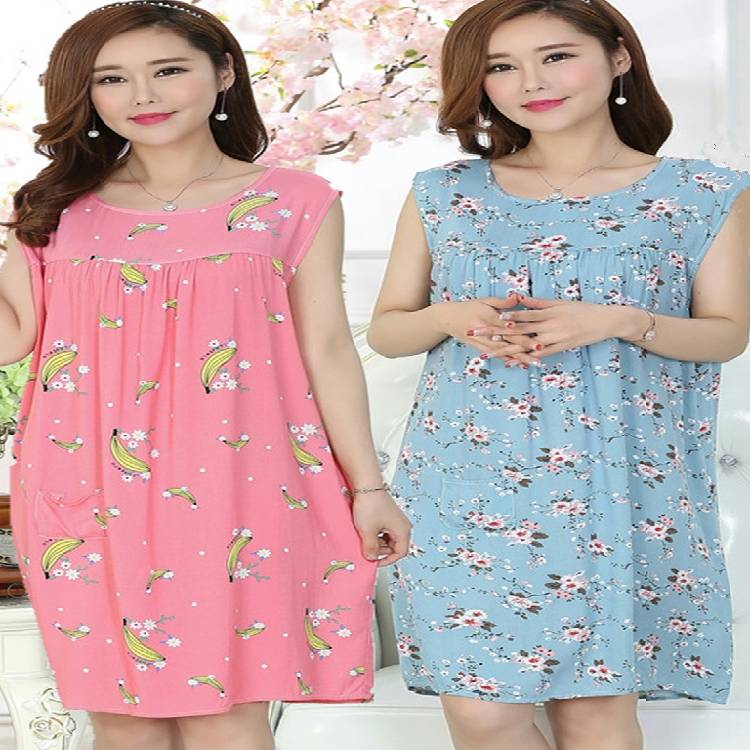 Female Mother Dress Artificial Cotton Home Service Plus Fat Size Summer Women'S Nightdress Middle Aged Cotton Silk Nightgown
