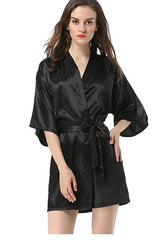 New Black Chinese Women's  Silk Robe Bathrobe Hot Sale Kimono Yukata Yukata Solid Color Pajamas