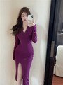 Spring and Autumn Chic Fashion Dress Y2K Skinny Long Sleeve Bodycon Hooded Dress Sexy Split Dress Casual Party