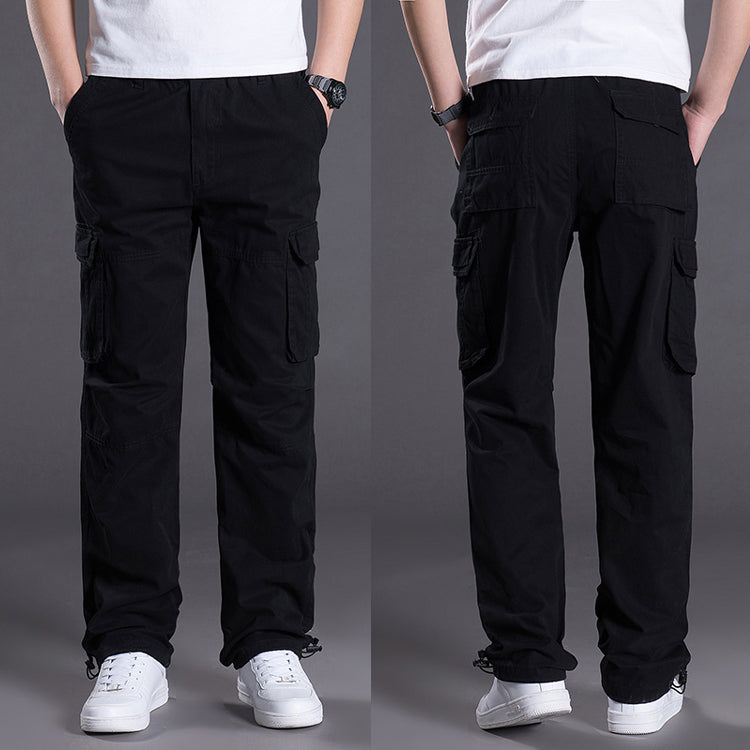 New men's adjustable adjustable pants, men's pants, loose casual trousers, outdoor hiking adventure overalls, large pockets, pure cotton.