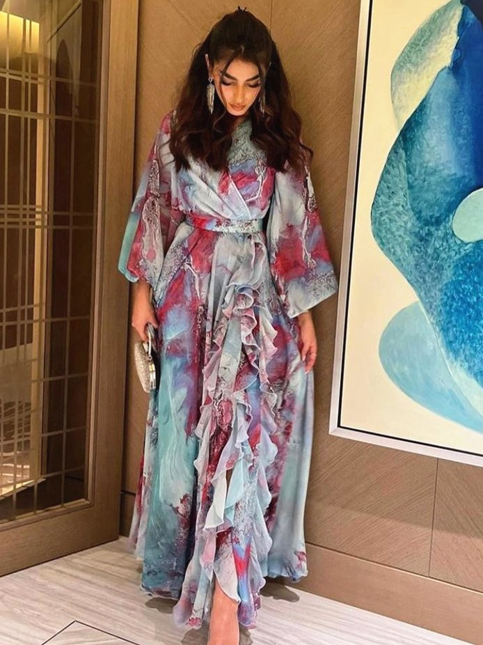 SWEET PRINTED CHIFFON LONG DRESS