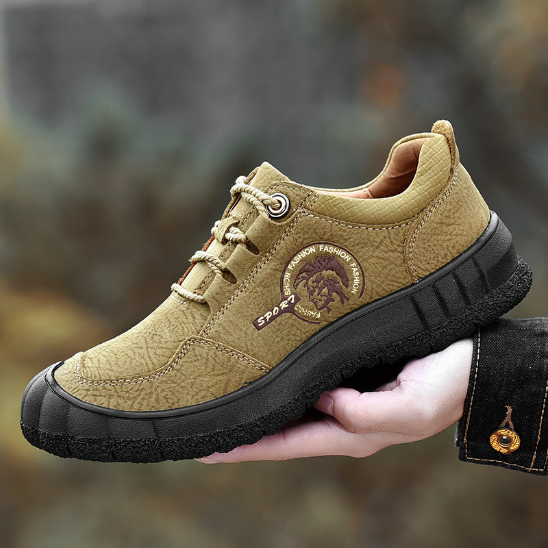 Leather shoes men's large size outdoor real cowhide first layer dad shoes non-slip high-top hiking shoes