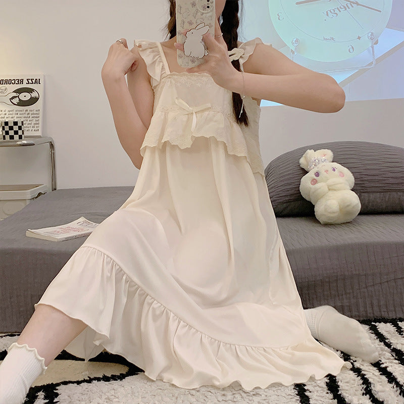 2023 صيف جديد فستان نوم غير رسمي المرأة تنورة دانتيل حبال نمط النسخة الكورية الرغبة في خدمة المنزل