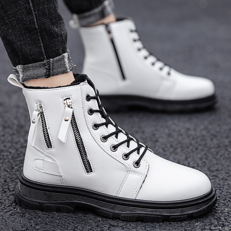 Plus velvet warm high-top shoes men's autumn 2020 new hiking shoes men's shoes plus cotton shoes sneakers Korean version of the wild outdoor