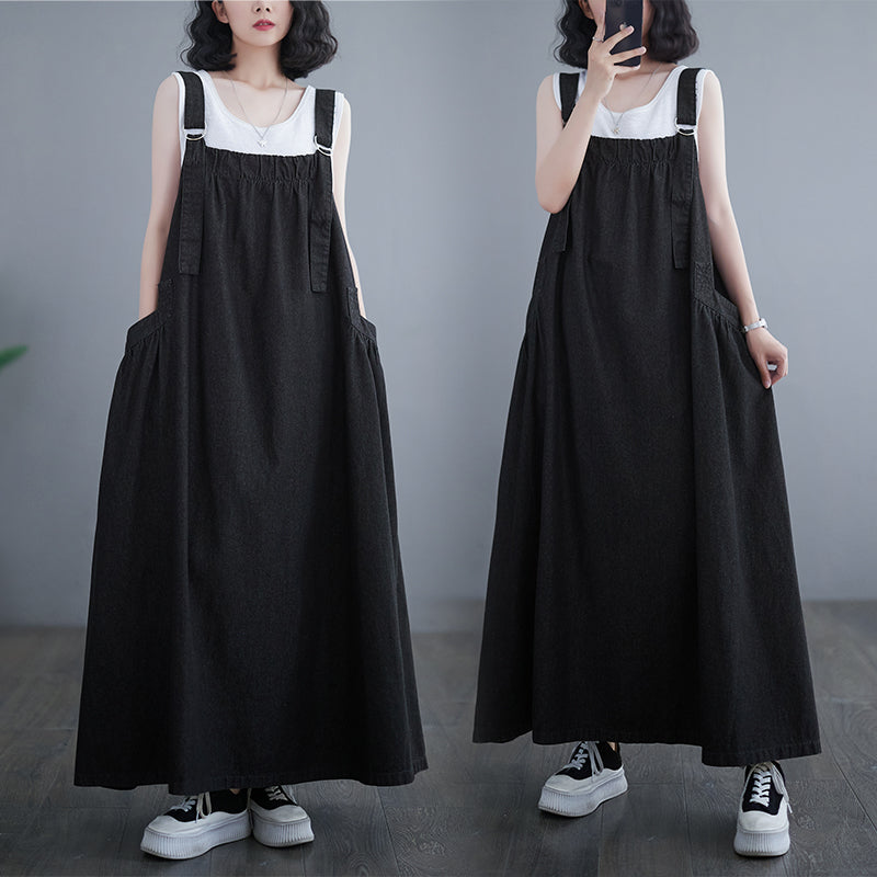Plus size women's denim suspender skirt    retro dress 2023 spring and summer sleeveless big  dress female