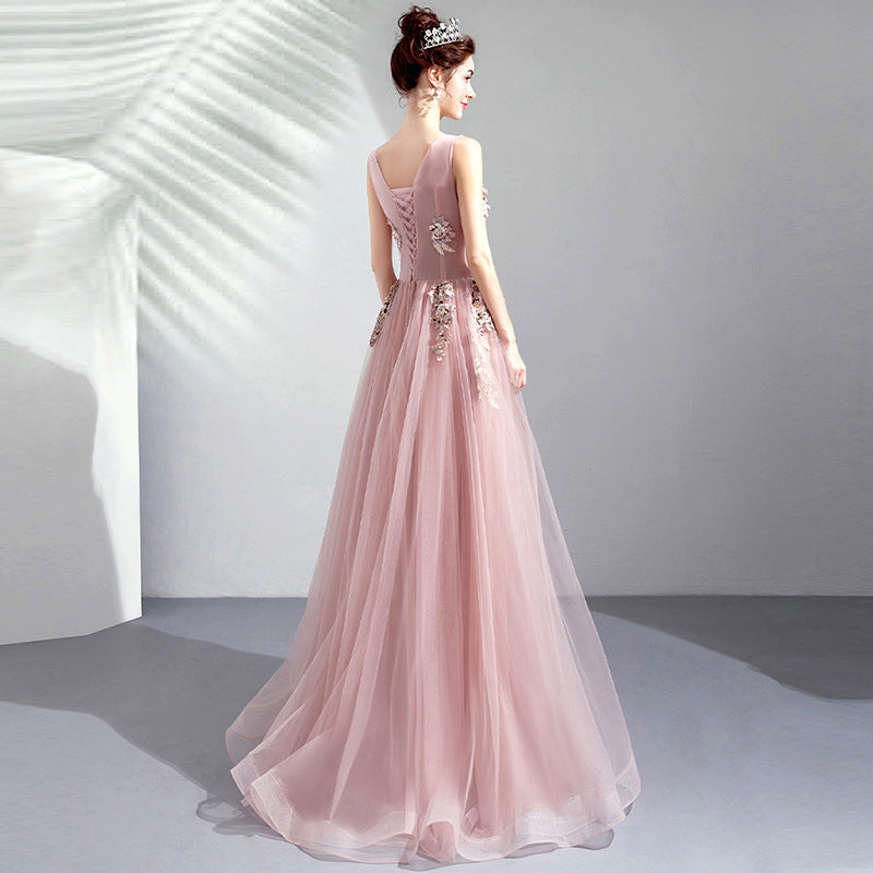 Best-selling new soft pink bride wedding toast dress dinner annual meeting performance dress 2021 summer tulle bridesmaid wedding dress