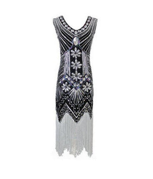 Hot selling new retro style sequined beaded dress front and back V-neck fashion fringe dress