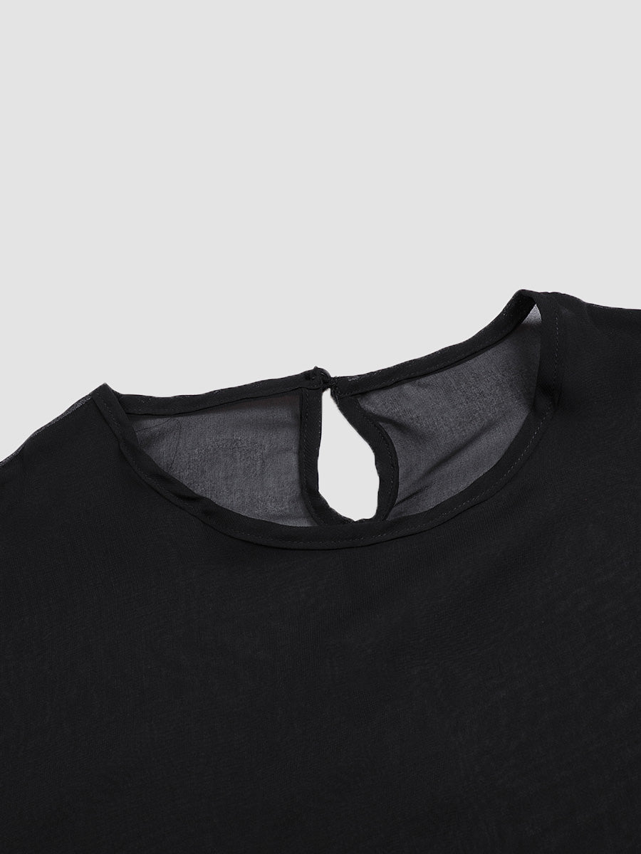 Black Sheer Elegant Chiffon Skirt Ruffled Dress