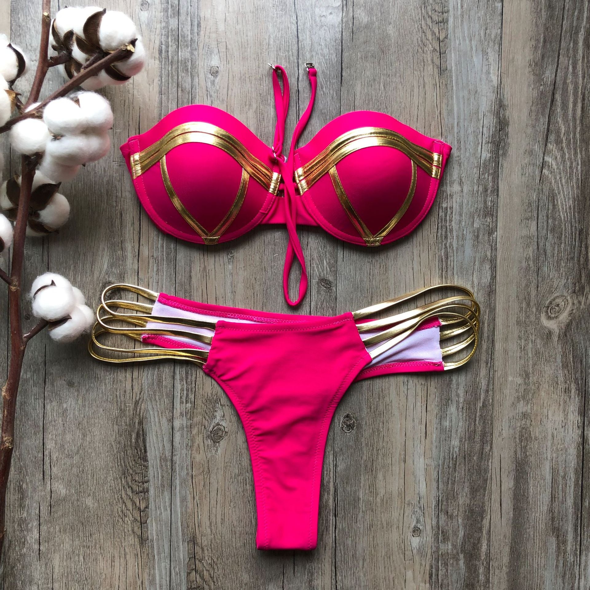 Split hard cover bikini solid color swimwear bikini