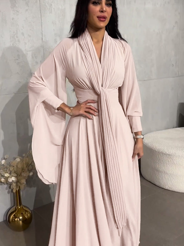 Multicolor Elegant Chiffon Scarf Neck Flowy Dress