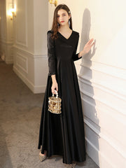Ladies V-neck Satin Fashion Party Dress Long Banquet Evening Dress Holiday Birthday Dress