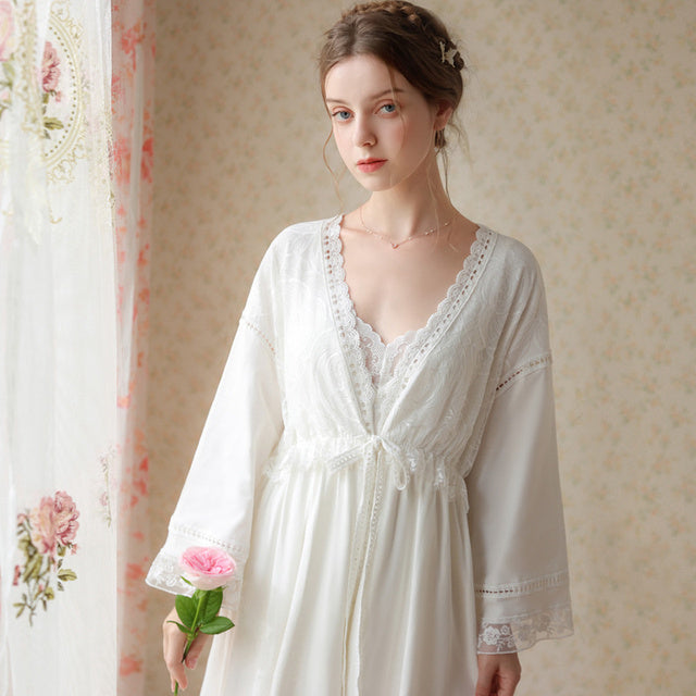 بيجامات جديدة موديل 2023 للربيع والخريف من القطن بأكمام طويلة فستان منزلي مثير للنساء من الدانتيل 3-4