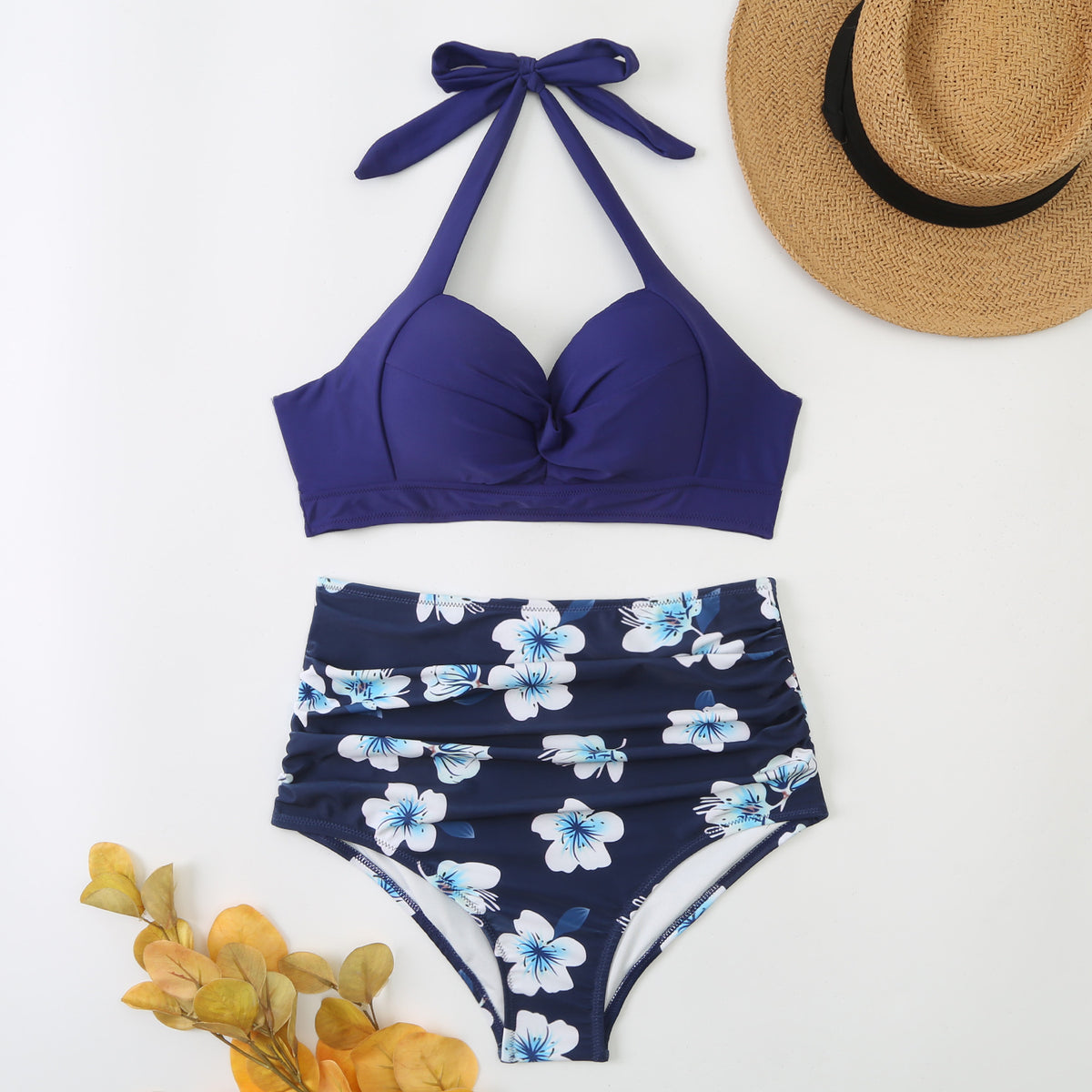 swimsuit female split solid color printed suspender bikini hard bag sexy swimsuit