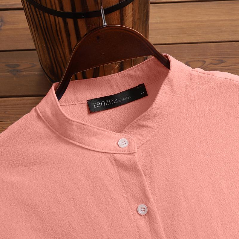 Women Solid Long Tops White Lapel Blusas Fashion Cotton Linen Blouse OL Tunic ZANZEA Casual Baggy Shirts