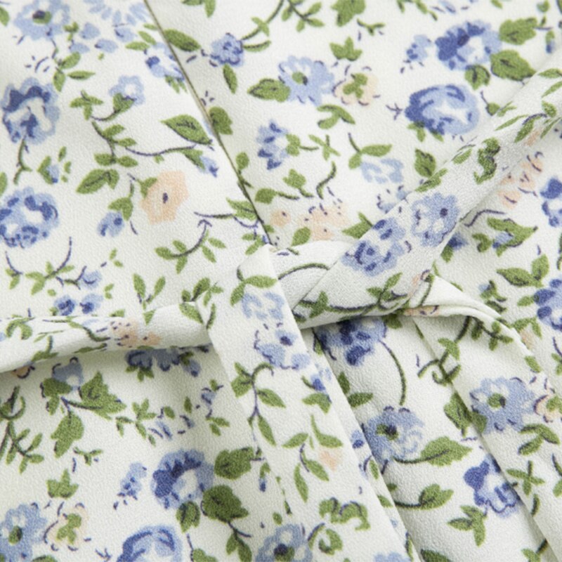 فستان صيفي قصير أنيق على شكل حرف A للنساء فستان شاطئ بأكمام قصيرة ومكشكش مطبوع عليه زهور فستان صيفي بوهو برقبة دائرية مع حزام 