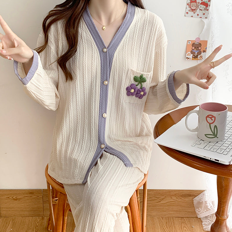 Women's comfortable and fashionable autumn new  jacquard cardigan long-sleeved trousers suit