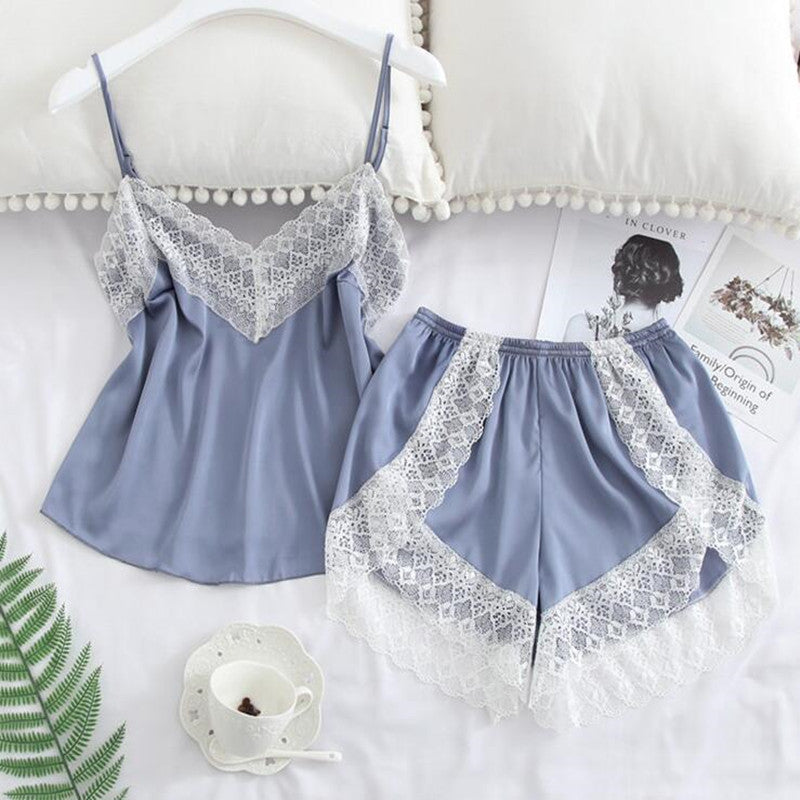 Pajamas simulation silk nightgown plus size sexy lingerie nightdress