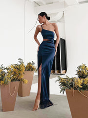 2023 الربيع الصيف المرأة مثير بلون ماكسي حزب فستان ستان سليم Bodycon مساء قلم رصاص مسحوق اللباس 