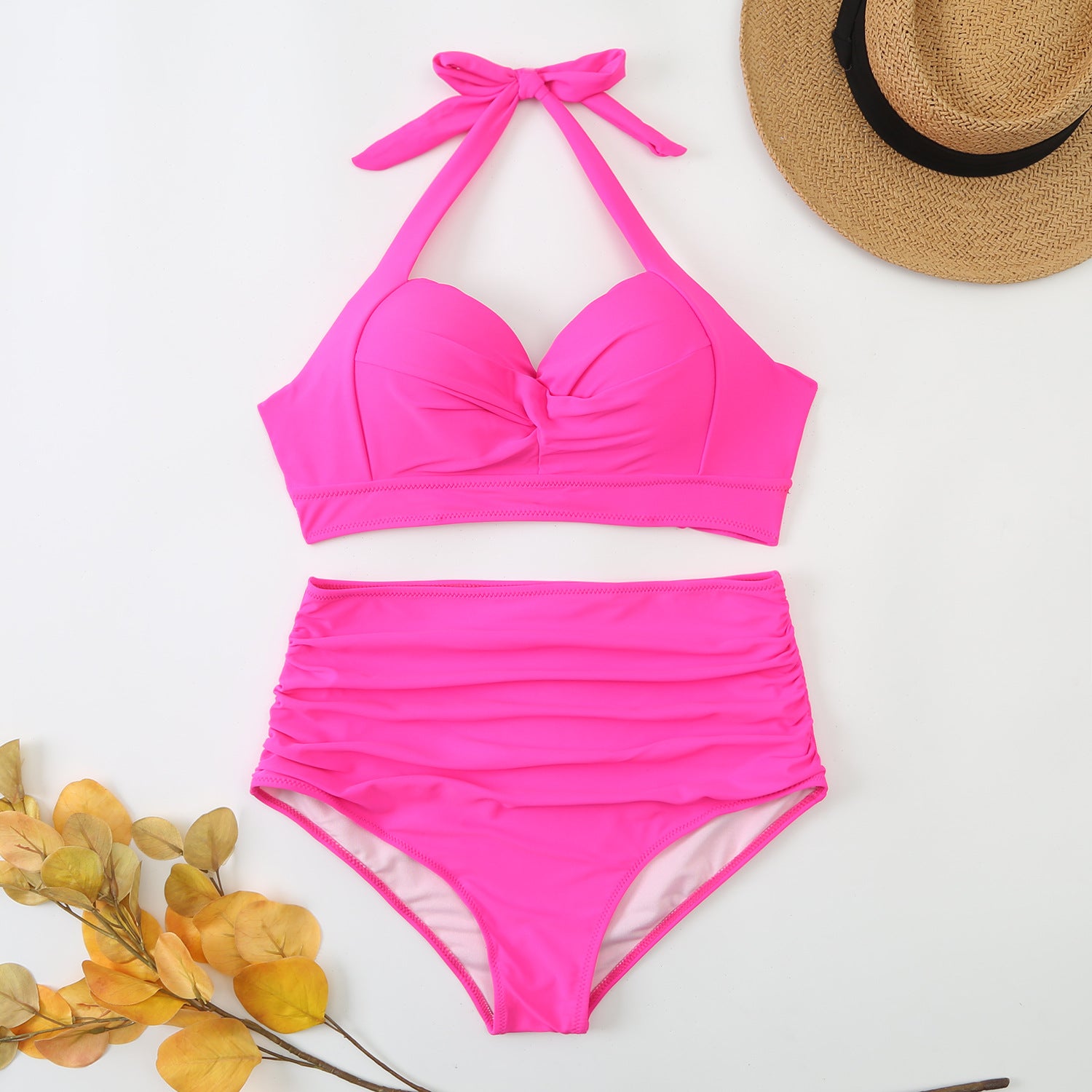 swimsuit female split solid color printed suspender bikini hard bag sexy swimsuit