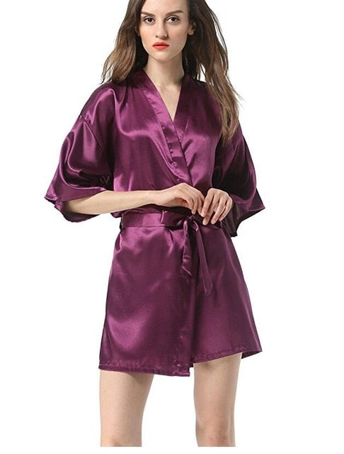 New Black Chinese Women's  Silk Robe Bathrobe Hot Sale Kimono Yukata Yukata Solid Color Pajamas