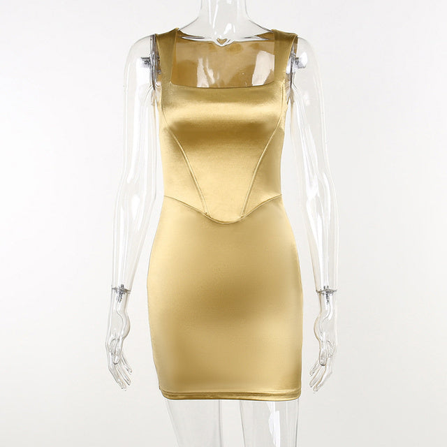 Mozision Thicken Satin Backless Mini Dress Women Robe 2023 New Strapless Sleeveless Bodycon Sexy Club Party Dress Vestidos