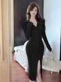 Spring and Autumn Chic Fashion Dress Y2K Skinny Long Sleeve Bodycon Hooded Dress Sexy Split Dress Casual Party