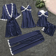flower printing women Pajama Sets pajamas nightgown Silk sleepwear women's underwear robes babydolls set 5pcs pajamas lingerie
