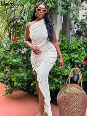 Weird Puss Solid Irregular Dress Sleeveless Summer Chic Trend Sexy Elegant Patchwork Skinny Elastic Peach Hip Bodycon Streetwear