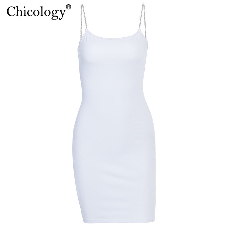 Chicology diamond thin strap bodycon sexy mini dress party club sleeveless women 2023 summer fashion outfit female short clothes