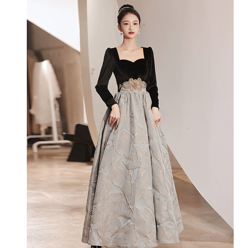 Evening dress women's 2022 autumn and winter new temperament annual meeting host birthday velvet long-sleeved dress