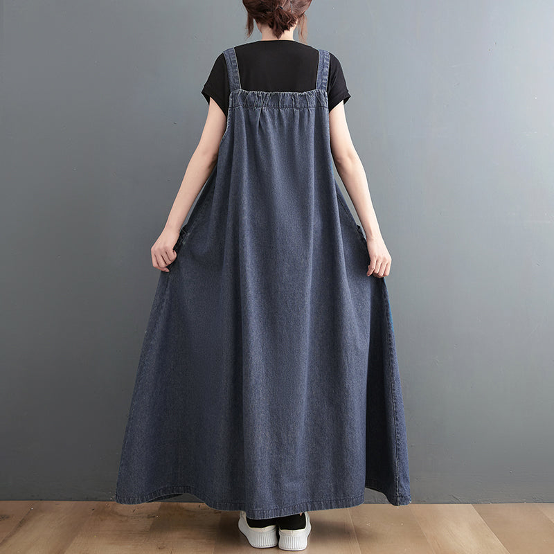 Plus size women's denim suspender skirt    retro dress 2023 spring and summer sleeveless big  dress female