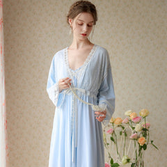 بيجامات جديدة موديل 2023 للربيع والخريف من القطن بأكمام طويلة فستان منزلي مثير للنساء من الدانتيل 3-4