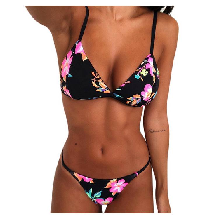 Women's Print Brazilian   Cut  Set Two Piece Swimsuit Padded Bra Straps  Waist Swimsuit