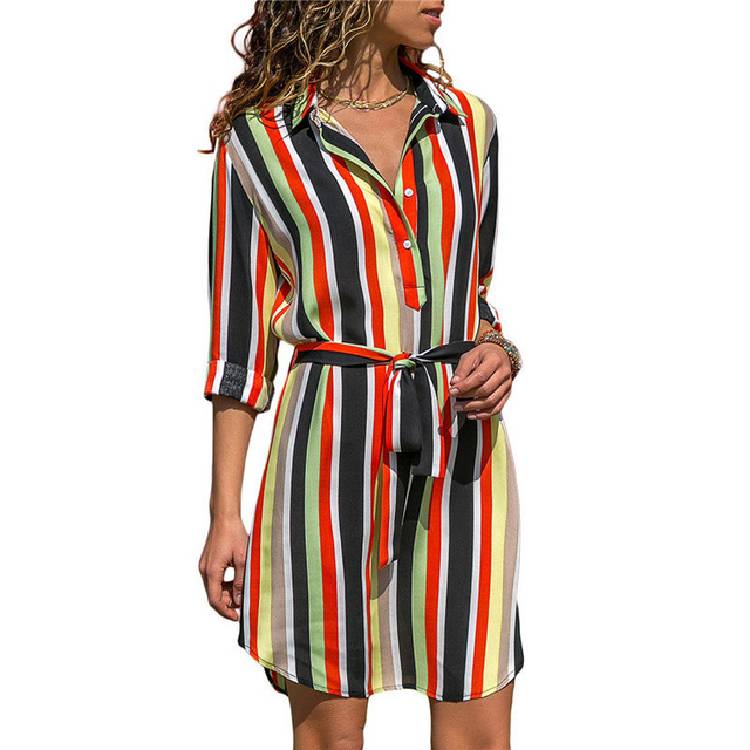 Aachoae Long Sleeve Shirt Dress 2020 Summer Boho Beach Dresses Women Casual Striped Print A line Mini Party Dress Vestidos