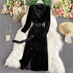 New autumn and winter Korean style trendy lace-up waist slimming mid-length windbreaker jacket for women