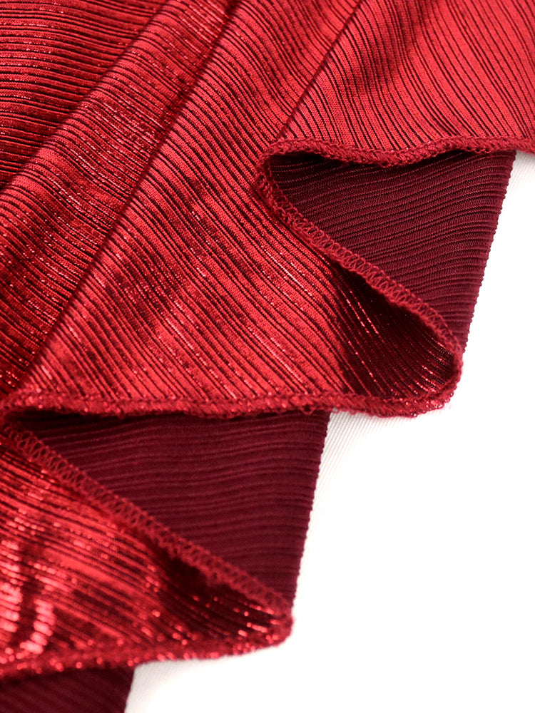 Women Shiny Party Long Dress Folds Short Lantern Sleeves Christmas Glitter Luxury Bodycon Elegant Sexy Prom Wedding Evening Gown