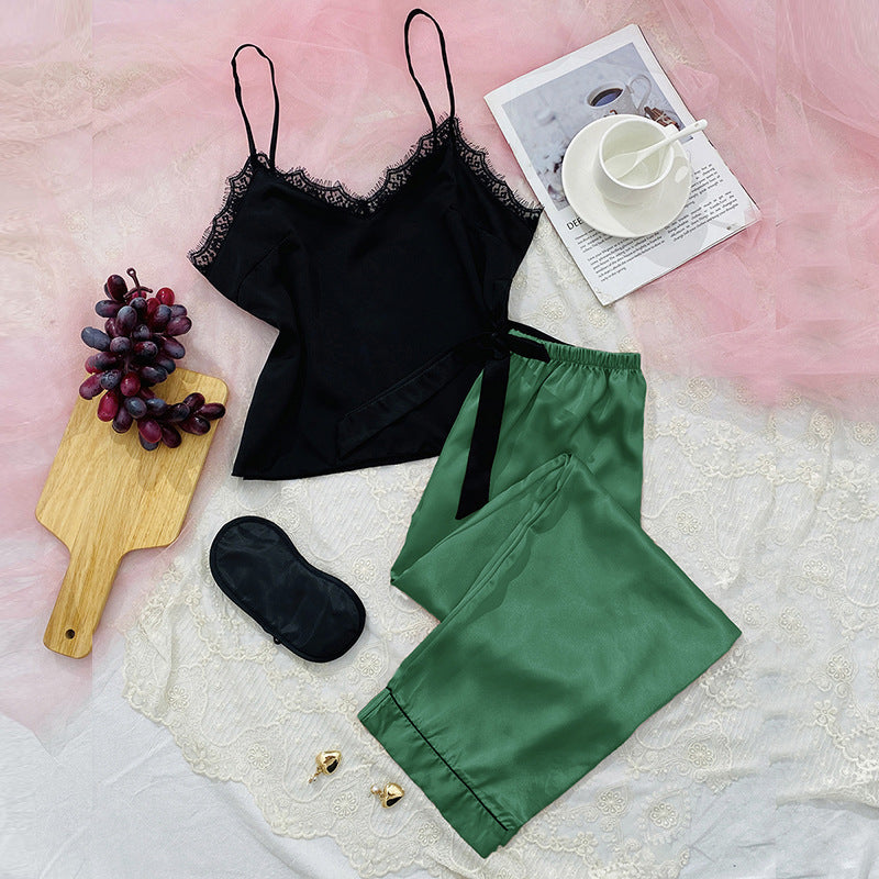 Women's sexy sleeveless home pajamas, lace suspenders, trousers, home clothes,  silk light and breathable nightdress