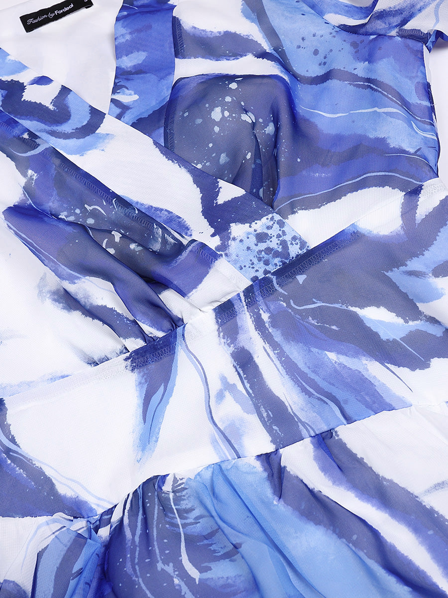 Printed Chiffon Bow Cake Skirt Dress