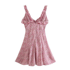 الأزهار المطبوعة بوهو نمط المرأة فستان قصير الخامس الرقبة السباغيتي حزام كشكش فستان الصيف عادية أكمام فساتين عارية الذراعين 