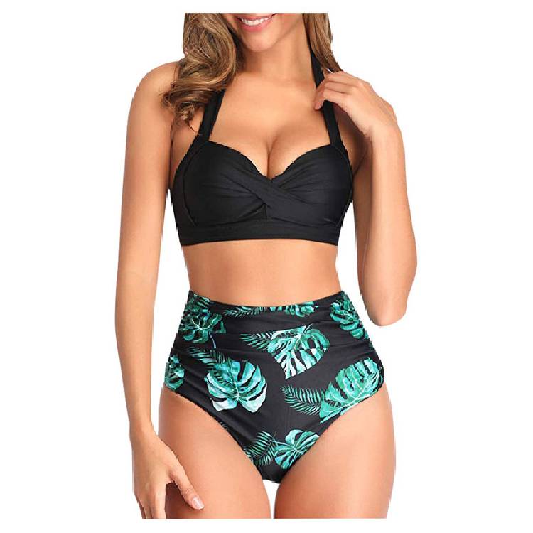 Leaf Print Bikini 2020 Female Swimsuit Women Swimwear Thong Push Up Bikinis Set High Waist Swimming Suits for Bathing Suit